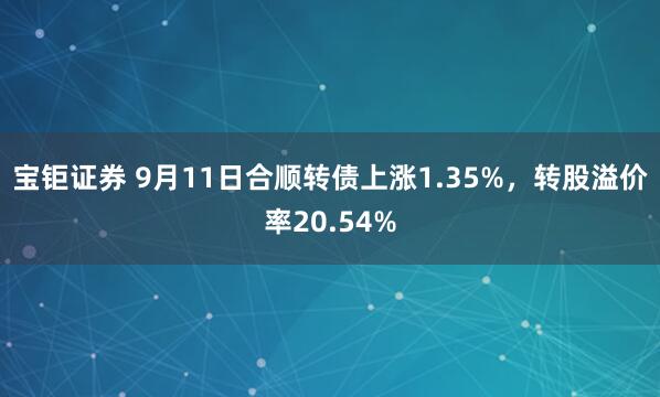 宝钜证券 9月11日合顺转债上涨1.35%，转股溢价率20.54%